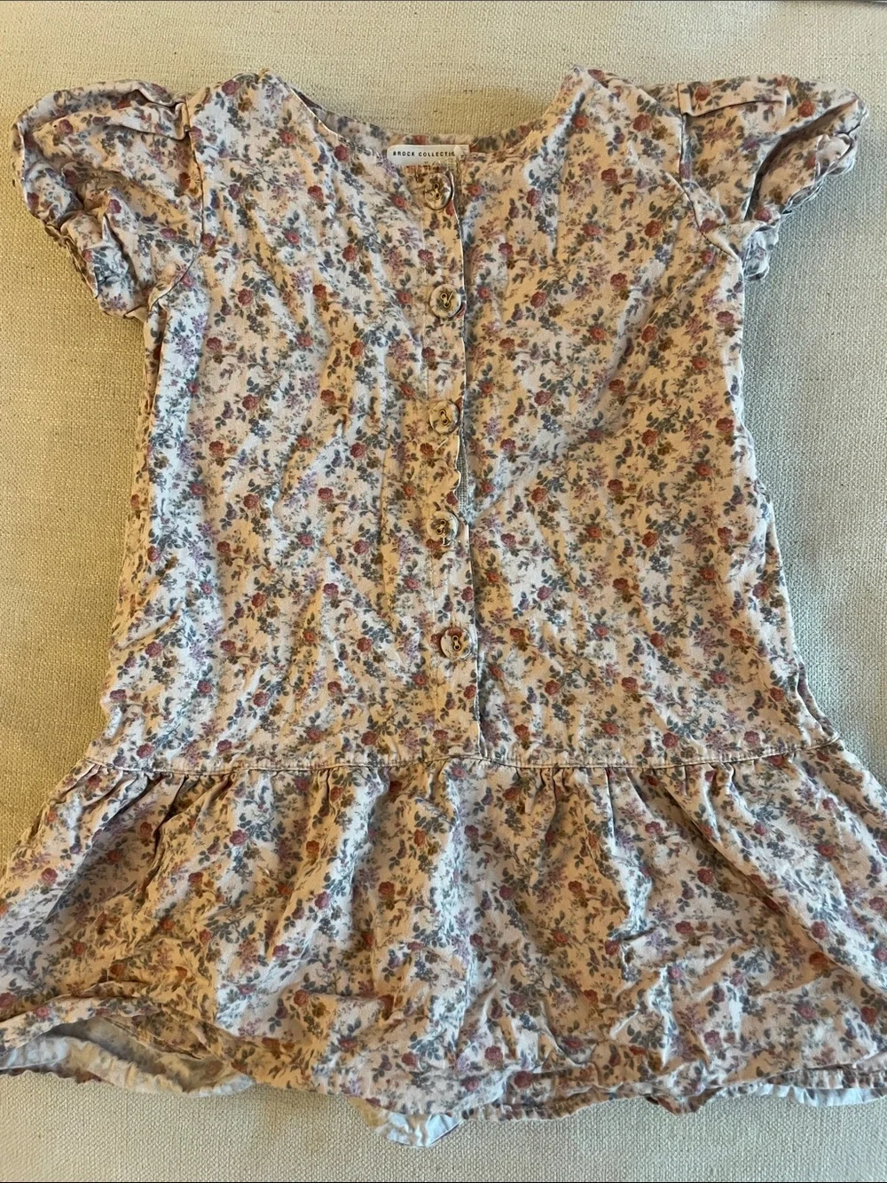 Minnow x Brock floral Button-Front Girls' dress - Cream with Pink Vintage 3/4T